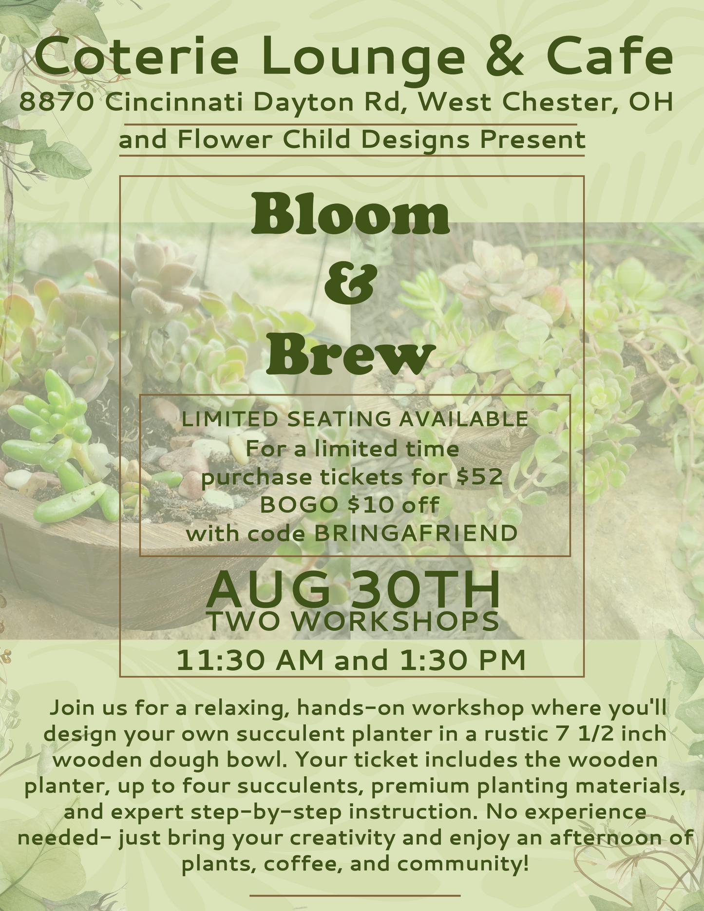 Bloom & Brew Succulent Planter Workshop